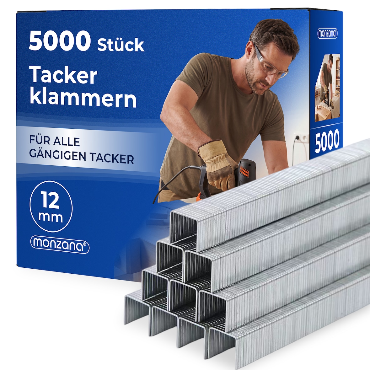 MONZANA® Druckluft - Tackerklammern 5000 Stück 12mm