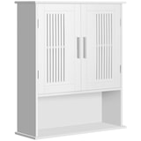 thumbnail of kleankin armario de pared para baño multiusos mueble de baño suspendido con puertas de listones estante ajustable y compartimento 60x20x70 cm blanco