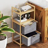 thumbnail of Wäschekorb Bambus Wäscheregal Naturholz 44x34x96 cm mit 2 Stoffkörben 2 Ablagen, Wäschesammler 35 L, herausziehbar und pflegeleicht