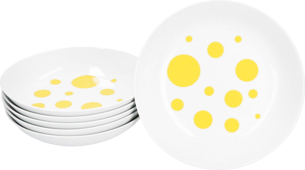Pula gelb 6er Set Suppenteller 450ml Porzellan 6 Pers. tiefe Teller Pasta Punkte
