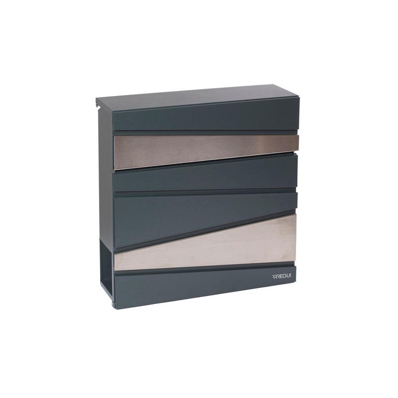 ARREGUI Armor E6905 Buzón Exterior de Acero y Acero Inoxidable con Soporte para Periódicos Tamaño M (Correo DIN A4 y Revistas), Antracita e Inox