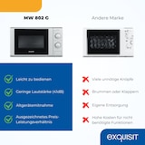 thumbnail of Exquisit Mikrowelle 20L, 1000 Watt Grill, 700 Watt, Einfache Bedienung, 25,5cm Drehteller, 5 Leistungsstufen, Timer, 2 Drehregler, MW 802G silber