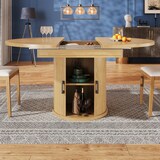 thumbnail of Ausziehbarer Esstisch MDF Natur mit Walnuss-Maserung 118(158)x118x76,8 cm, mit Stauraum