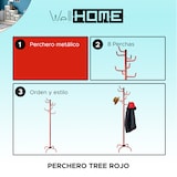 thumbnail of Wellhome Perchero tree metalico rojo con 8 perchas 50x50x183 cm