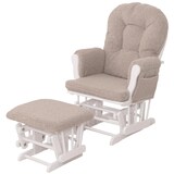 thumbnail of Silla reclinable HWC-C76, mecedora sillón + taburete tela bouclé 480g/m² Oeko-Tex ~ marrón armazón blanco