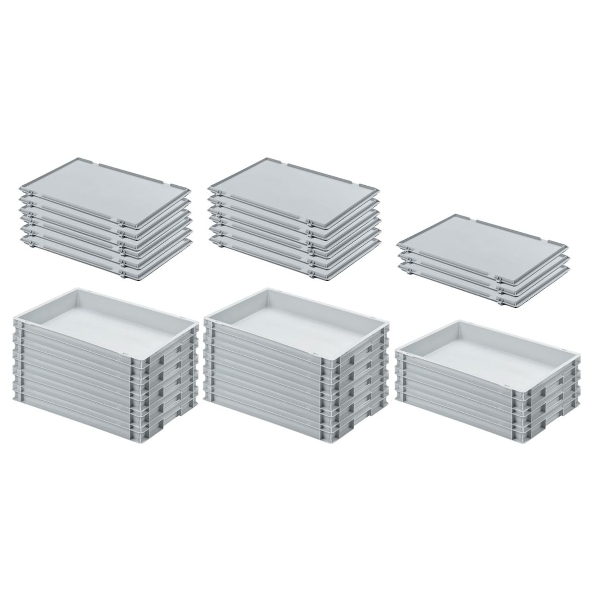 PROREGAL 13x Eurobehälter mit geschlossenem Griff und Scharnierdeckel | HxBxT 7,5x40x60cm | 15 Liter | Grau | Eurobox