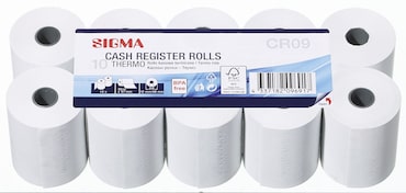 SIGMA Rotoli per registratori di cassa termici CR09, 57 mm x 30 m, 10 pezzi