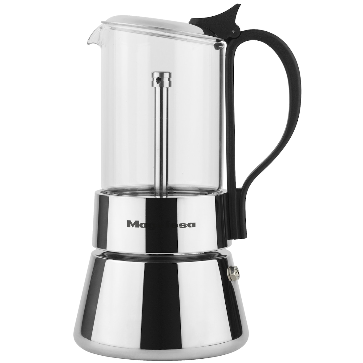 Magefesa Guinea - Cafetera Italiana de 4 Tazas, 200ml, Acero Inoxidable y Vidrio, Estilo Moderno, Induccion, Todo Tipo de Fuegos, Asa Ergonomica