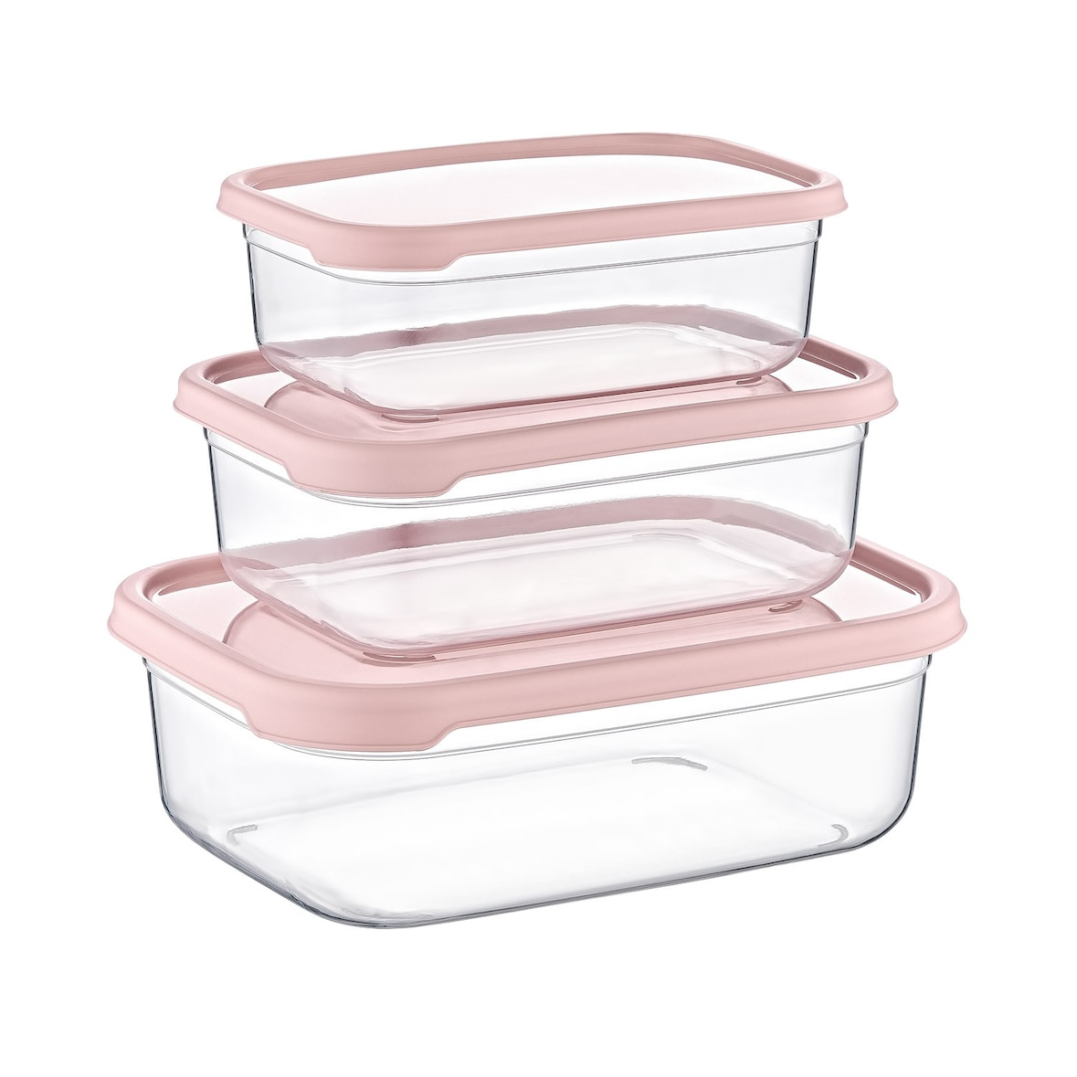 Set 3 Recipientes Herméticos para Alimentos, de forma Rectangular Rosa 7house