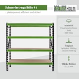 thumbnail of Industrieregal Milo 200x190x60 cm steckbar, erweiterbar 4 Ebenen 4 Tonnen Schwerlastregal Lagerregal