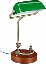 thumbnail of Relaxdays Bankerlampe, neigbarer Glasschirm, Holzfuß, E27-Fassung, Schreibtischlampe Retro, Bibliothekslampe, grün-braun