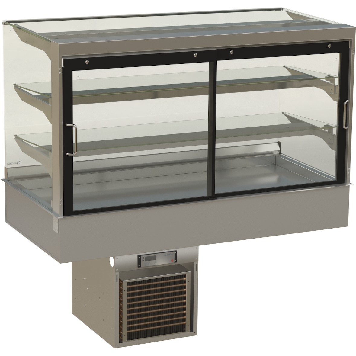 HAGOLA Showcase "Bergen" eckig, für 4x GN 1/1, 3 Auslagen  20mm Tiefe, 1410x710/200+410x710mm (BxHxT)  steckerfertig mit Transporthalterung