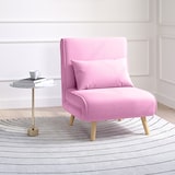 thumbnail of HOMCOM sofá cama individual sillón cama plegable tapizado en lino con respaldo ajustable en 5 posiciones y almohada 72x75x85 cm rosa