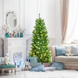 thumbnail of COSTWAY 150 cm hoher Bleistift-Weihnachtsbaum mit warmweißen LED-Lichtern und Klappsystem