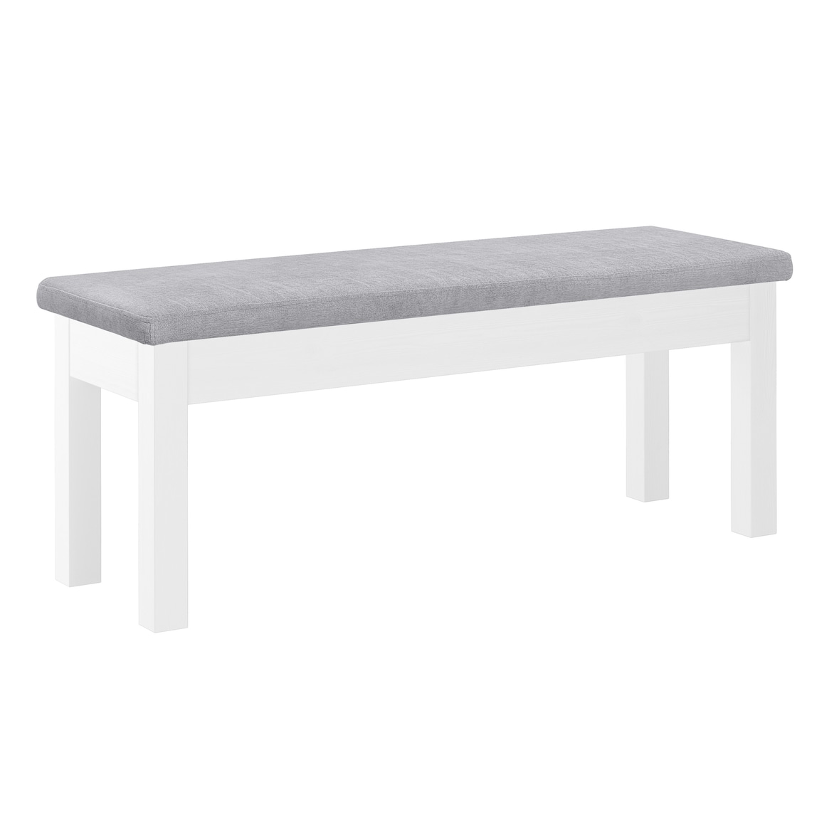 Sitzbank Küchenbank Kiefer weiß massiv Holzbank Polsterbank 120x40, grau 90.71-39WP21
