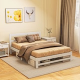 thumbnail of Estrutura de Cama de Madeira Estrado de Cama de Casal para Colchão 190x135 cm Carga 300 kg 195x141x80 cm Branco