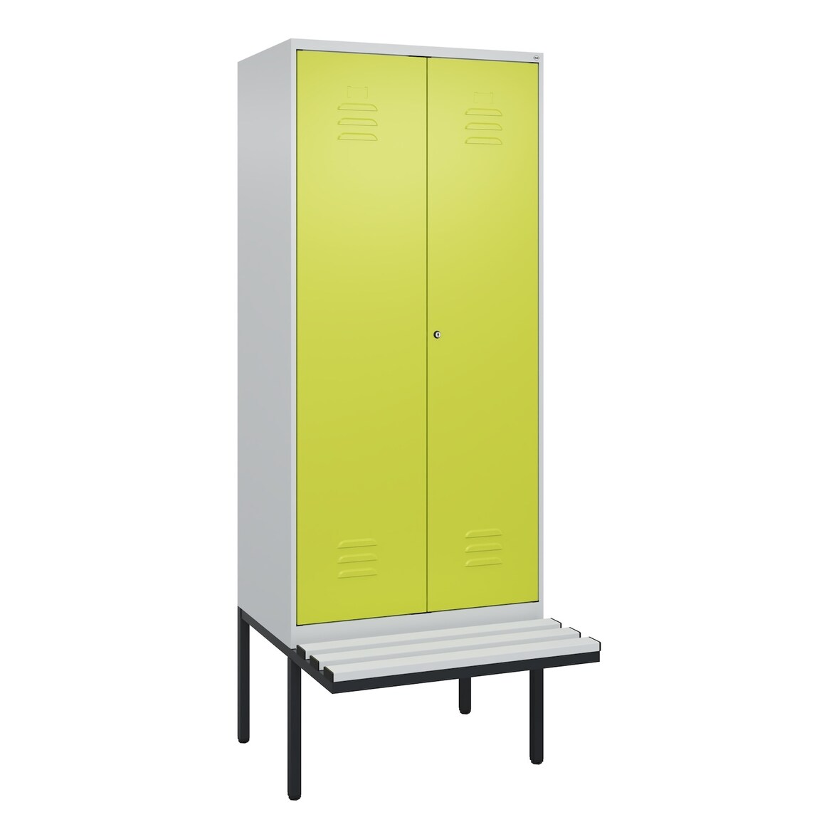 C+P Doppel-Spind Classic PLUS, Kunststoff schwebende Sitzbank, 2 Abteile, HxBxT 212x80x82cm, Zylinderschloss, Hellgrau/Clowngrün von PROREGAL