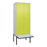 thumbnail of C+P Doppel-Spind Classic PLUS, Kunststoff schwebende Sitzbank, 2 Abteile, HxBxT 212x80x82cm, Zylinderschloss, Hellgrau/Clowngrün von PROREGAL