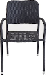 thumbnail of METRO Professional Silla apilable, acero / ratán PE, 60 x 56 x 83 cm, con reposabrazos, resistente a la intemperie, negro