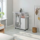 thumbnail of Mueble de planchar de madera mueble de planchado con ruedas barra para colgar ropa estante abierto y tablero plegable para dormitorio 107x42,5x99 cm