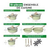 thumbnail of Batterie de cuisine 15 pièces Antiadhésif en Granit vert - Tous feux dont induction Just perfecto JL-787 usage non-intensif Just Perfecto