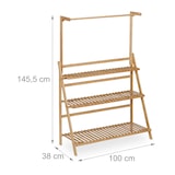 thumbnail of Relaxdays Blumenregal, 3 Ebenen & Hängestange, H x B x T 145,5 x 100 x 38 cm, Bambus, klappbares Pflanzenregal, natur