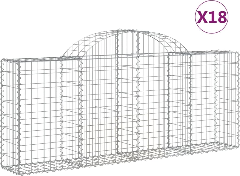 vidaXL Gabionen mit Hochbogen 18 Stk. 200x30x80/100cm Verzinktes Eisen