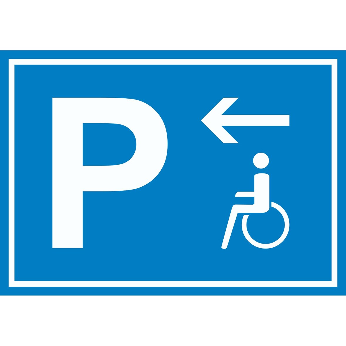 Behinderten Parkplatz Schild mit Richtungspfeil links waagerecht A2 Rückseite selbstklebend