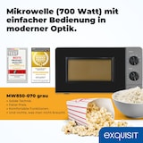 thumbnail of Exquisit Mikrowelle 20L, 700 Watt, 24,5cm Drehteller, 5 Leistungsstufen, Timer, Auftaufunktion, 2 Drehregler, MW850-070 grau