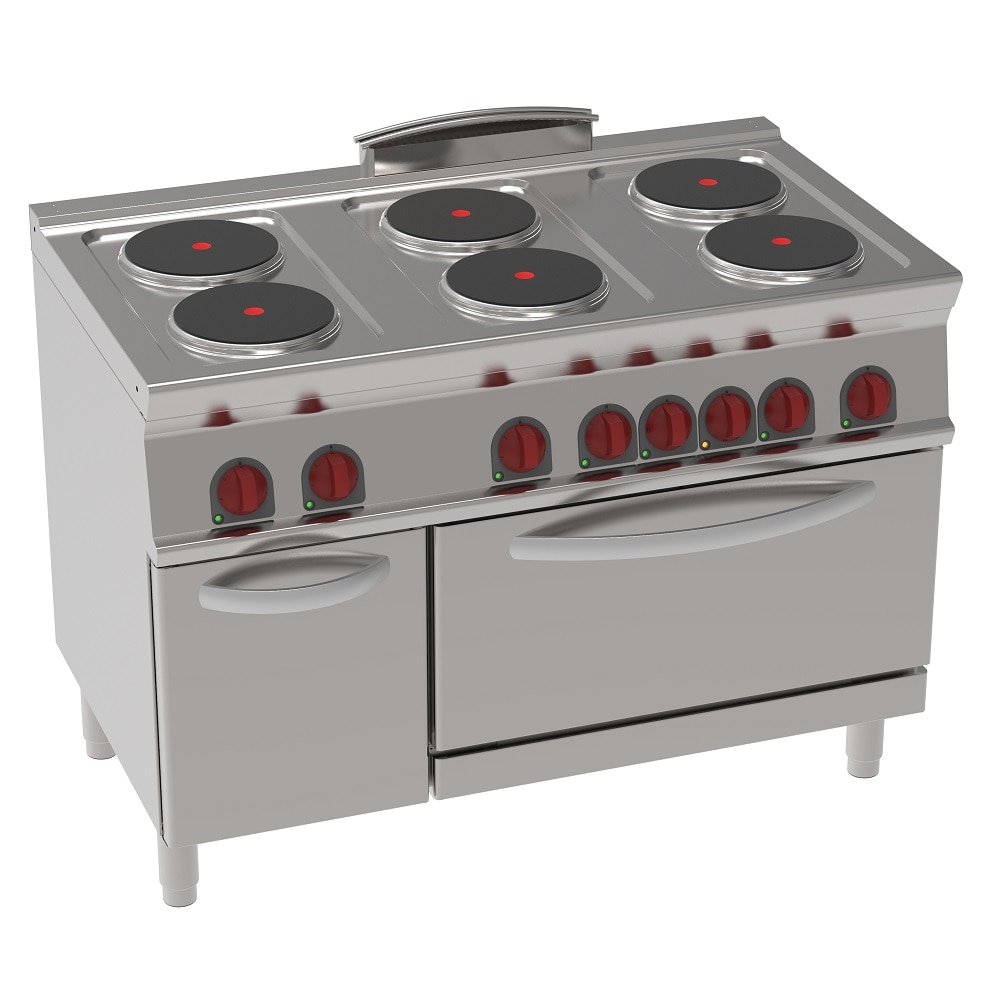 EURAST - Cocina 6 placas red. elec. 1 horno estático eléc. gn 2/1 - 1200x700x900 mm - 20300 W 400/3V - 35360617