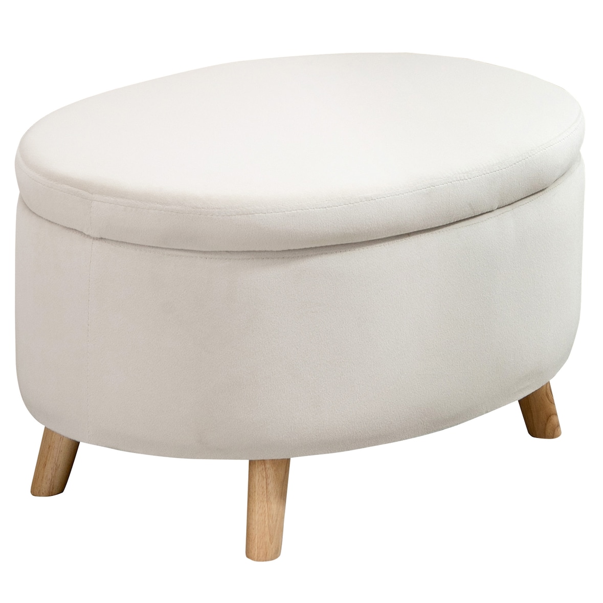 Otomana Puff Tapizado en Terciopelo Taburete de Almacenaje Elíptico con Tapa Extraíble y Patas de Madera para Dormitorio Salón Pasillo 71x51,5x42 cm
