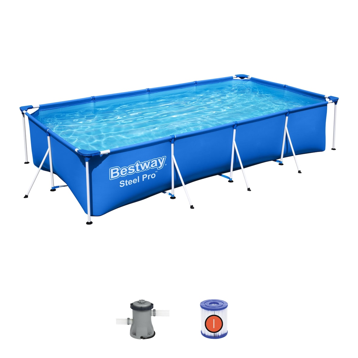 Piscine tubulaire rectangulaire 4x2.1x 0.8m Anti-Corrosion, Liner PVC Renforcé, Pompe de Filtration Incluse 5700L Bestway
