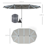 thumbnail of Großer Doppelschirm Aluminium Dunkelgrau mit Solar- und USB-LED, UPF50+, Handkurbel und Belüftungsöffnung