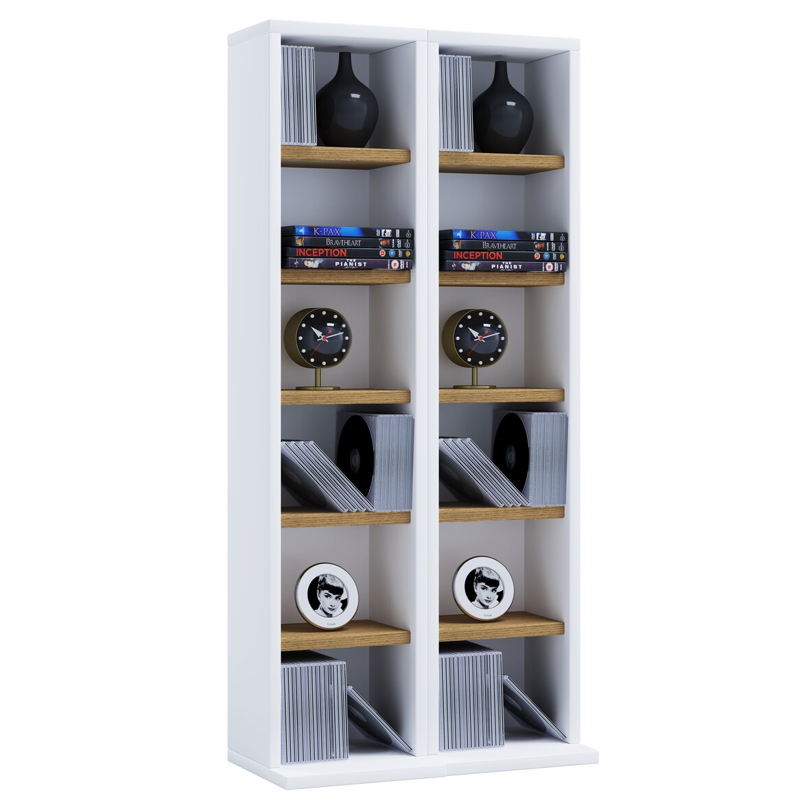 VCM CD / DVD Media Regal Milano Weiß / Honig-Eiche H. 92 x B. 42 x T. 20 cm