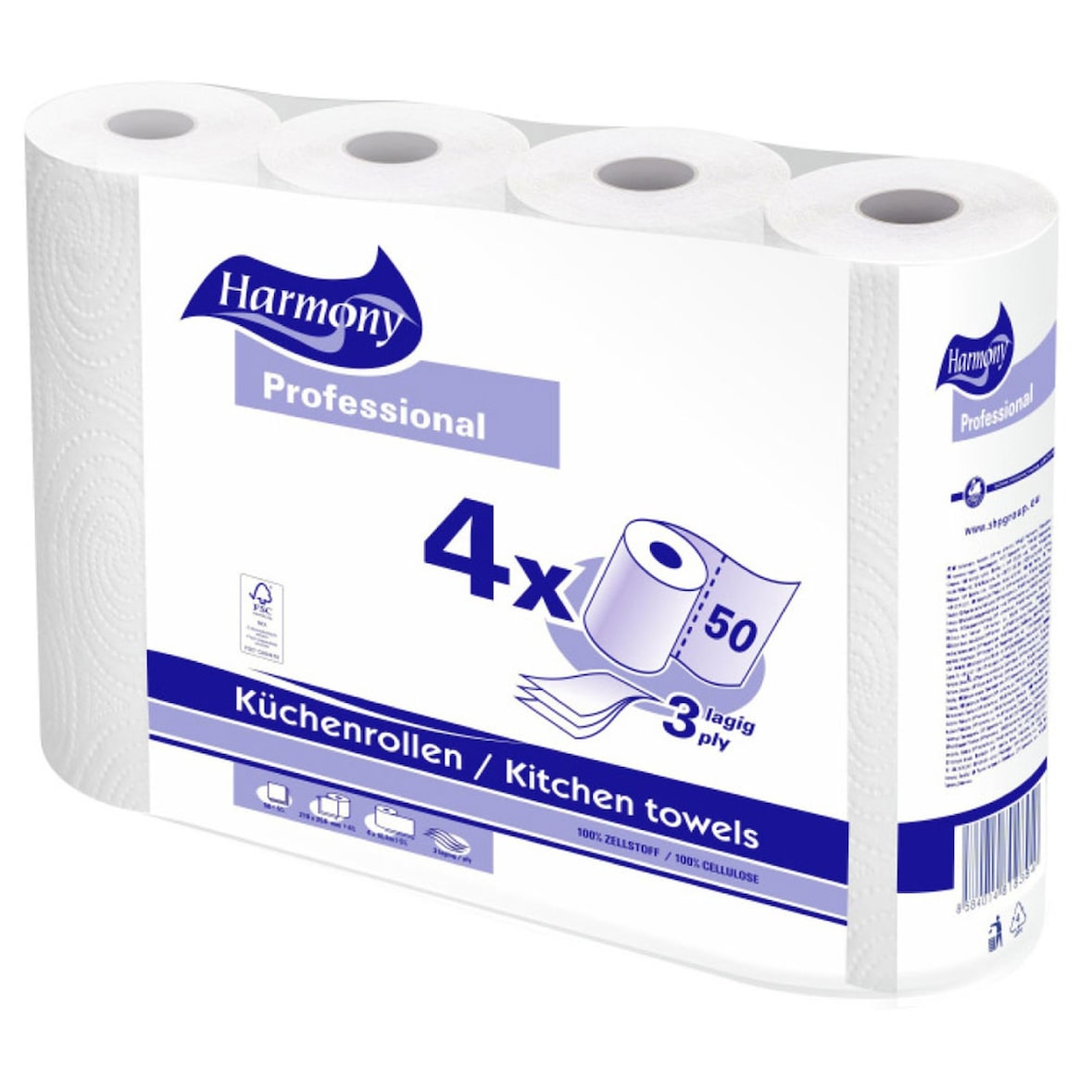 4x Küchenrollen Harmony Professional 3-lagig 50 Blatt FSCR-zertifiziert