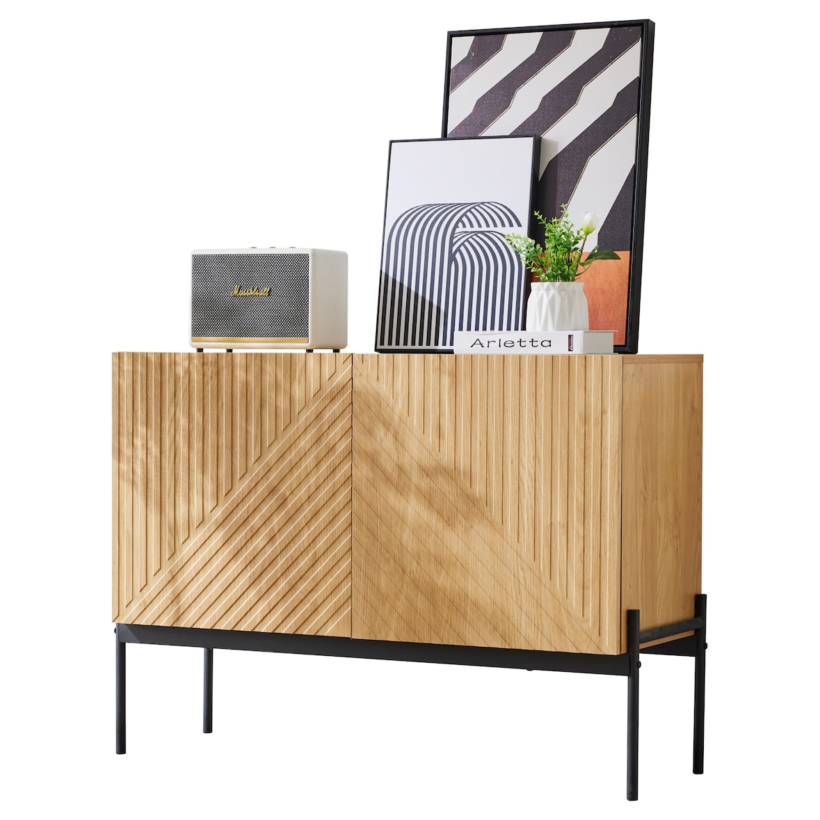 Sideboard 100x40x75 cm 2 Türen Metallbeine moderne Kommode Wohnzimmer Flur Esszimmer Naturholz Design Aufbewahrung