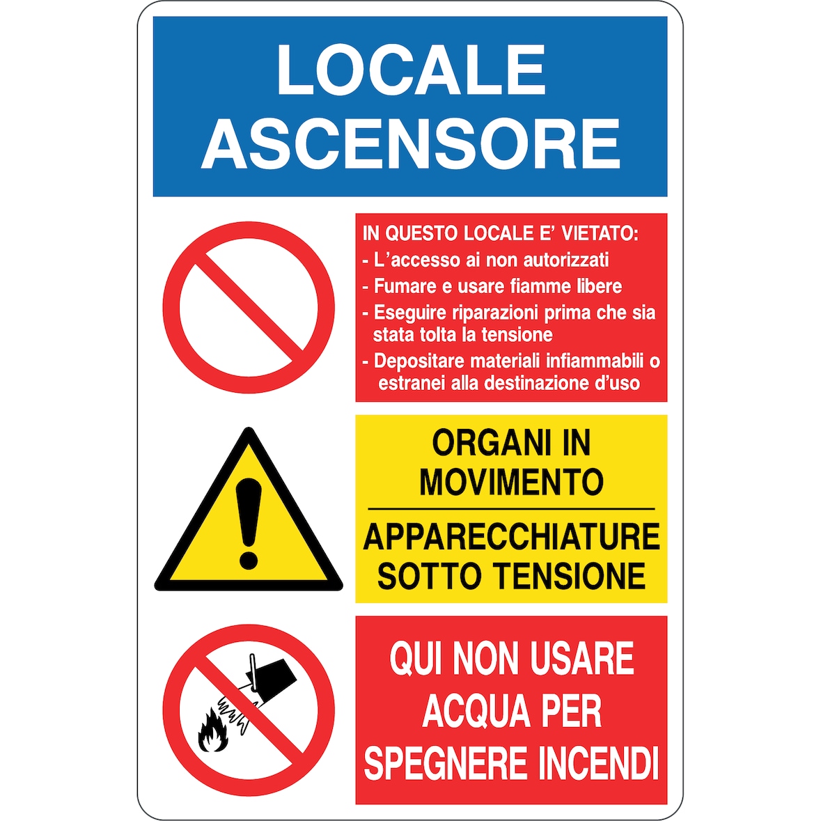 cartello alluminio 200x300 mm locale ascensore divieti/pericoli