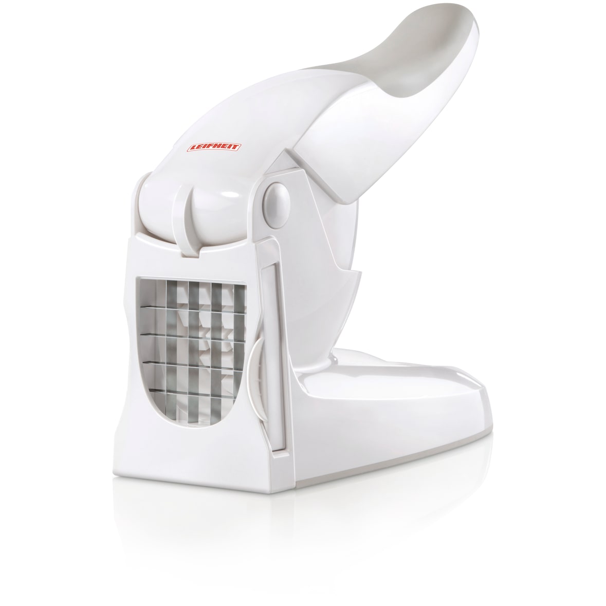 Leifheit taglierina per patatine fritte e bastoncini di verdura palstica/acciaio 2 inserti da 10 e 12 mm fondo antiscivolo bianco