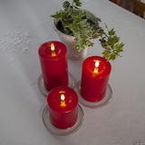 thumbnail of LED Kerze LINA Echtwachs realistische 3D Flamme Wachsspiegel H: 12,5cm rot