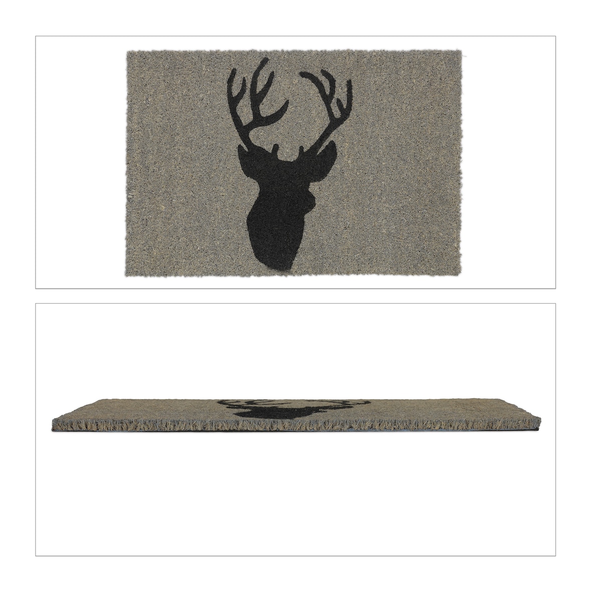 Relaxdays Fußmatte Kokos, Türvorleger Hirsch, 40x60 cm, rutschfest, wetterfest, Fußabtreter innen & außen, grau-schwarz