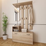 thumbnail of Set Di Mobili Da Ingresso Mobile Corridoio Specchio Scarpiera 6 Ganci Appendiabiti Guardaroba Arredo Arredamento Corridoio 160 x 85 x 24 Cm Rovere