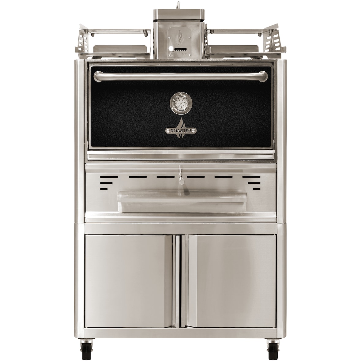 Four à braise aux charbon de bois sur support avec roulettes dimensions 985x577x1685 porte noir