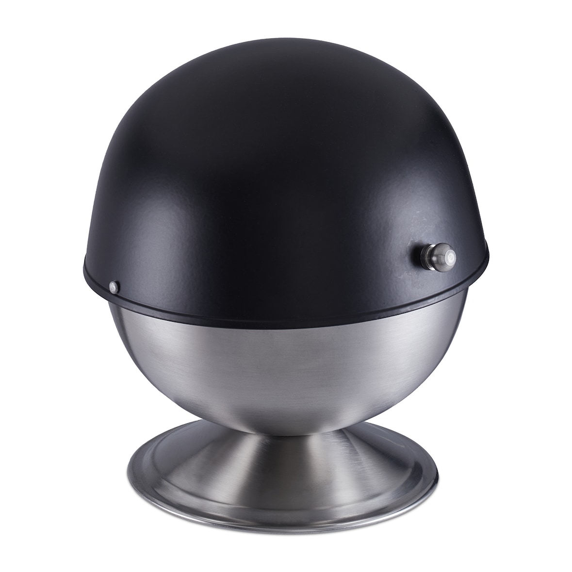 Relaxdays Zuckerdose, Edelstahl, Zuckerkugel mit Deckel, für Würfelzucker & Bonbons, HxD: 15,5 x 14 cm, schwarz/silber