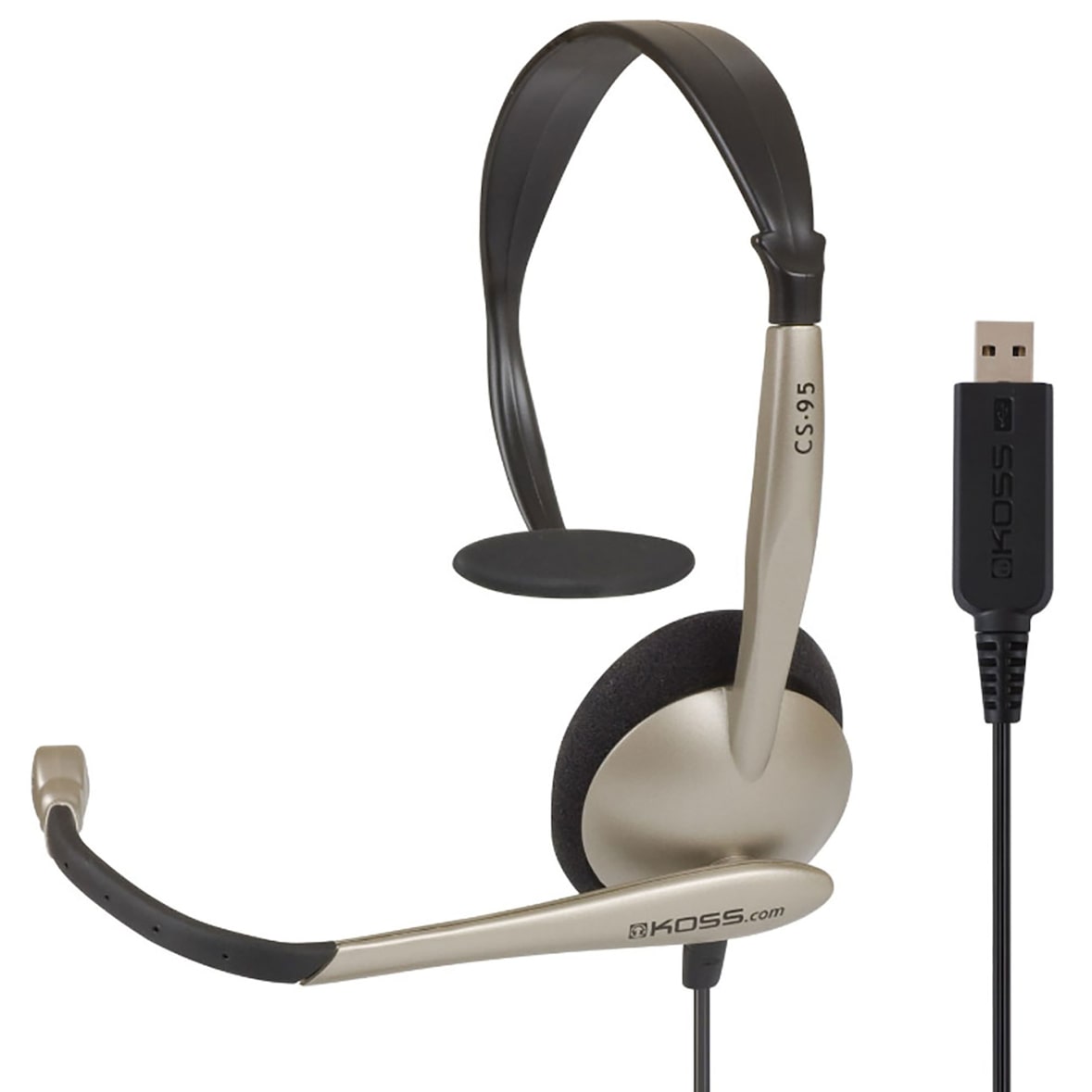 Auriculares con Cable y Micrófono con Cancelación Ruido, Cascos de Diadema Monoaurales Oficina CS95 USB, Beige