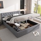 thumbnail of Polsterbett 140x200 Grau mit Hydraulikfunktion,Samt Elegantes Bett mit Stauraum und Knopfoptik Doppelbett für kleine Schlafzimmer Boxspringbett Grau
