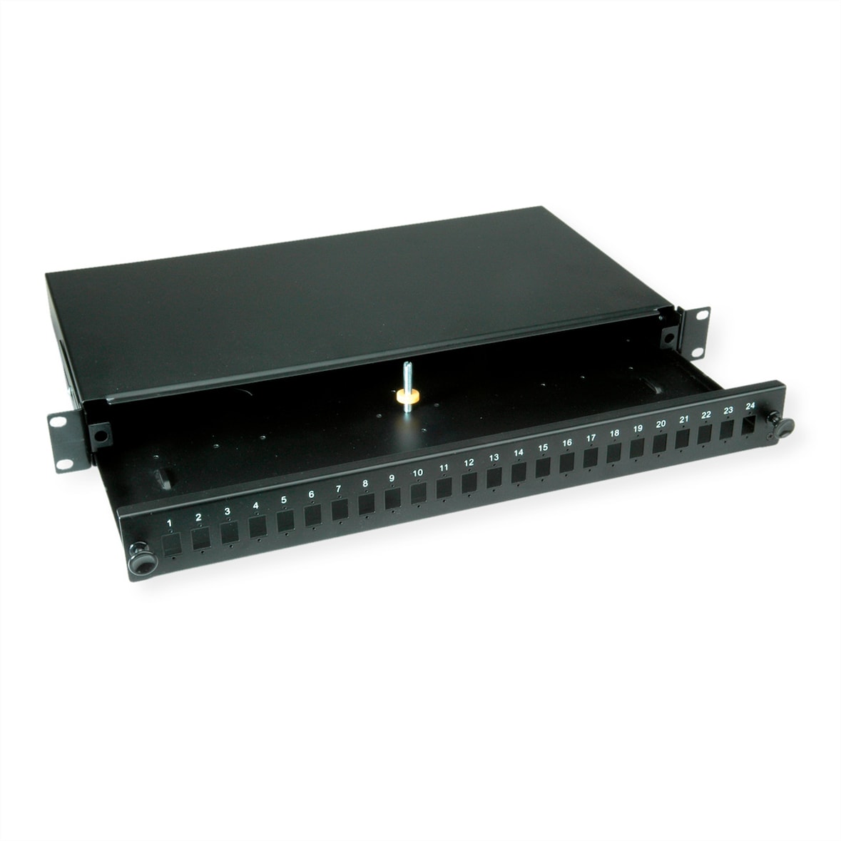VALUE 19" glasvezel patchbox, leeg 1 HE, uittrekbaar, geschikt voor 24x SC-DX of 24x LC 4-voudig