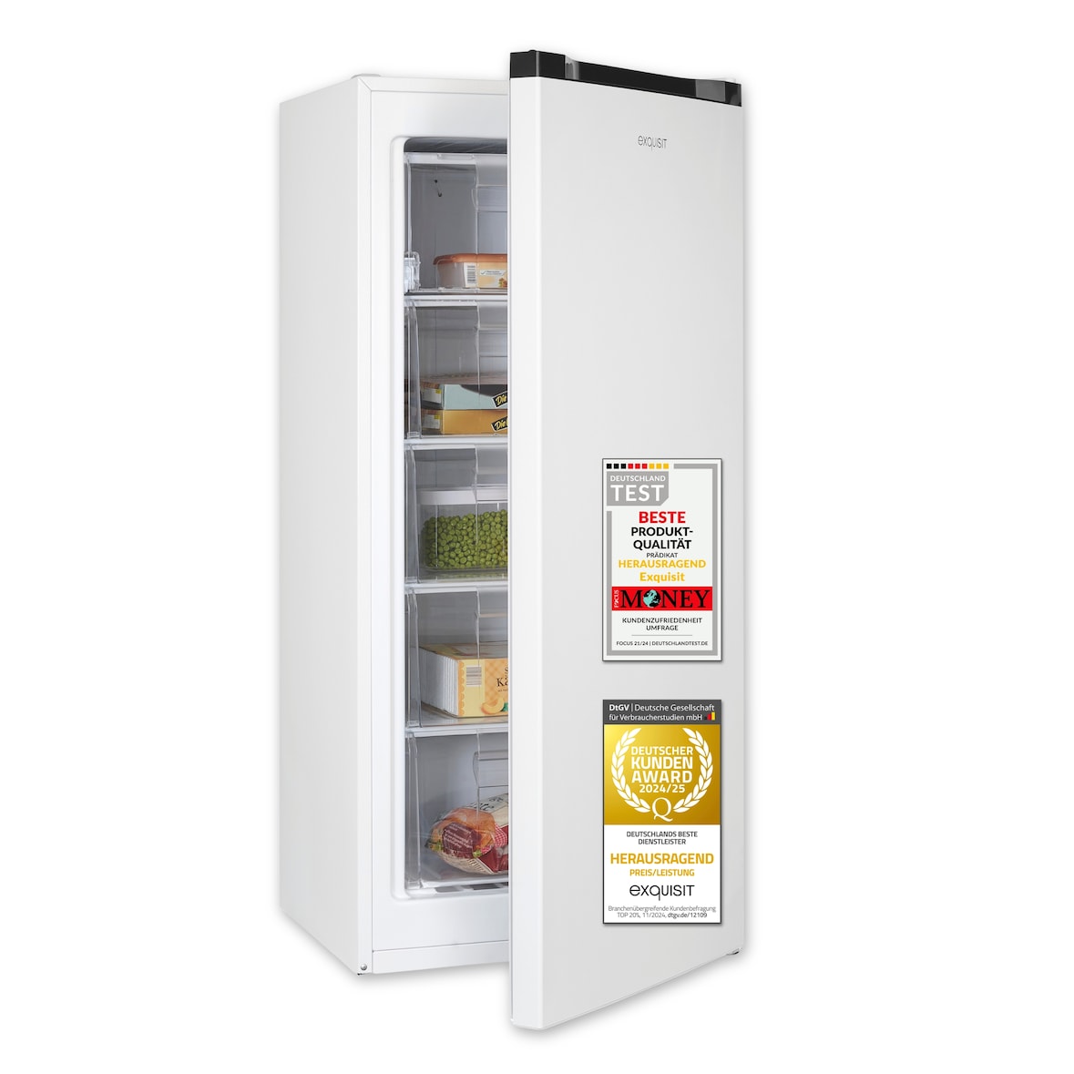 Exquisit Gefrierschrank, 145 Liter, Standgerät, 4-Sterne-Gefrieren, -18 °C, Gefrierschubladen, leise, GS5145-050C weiss