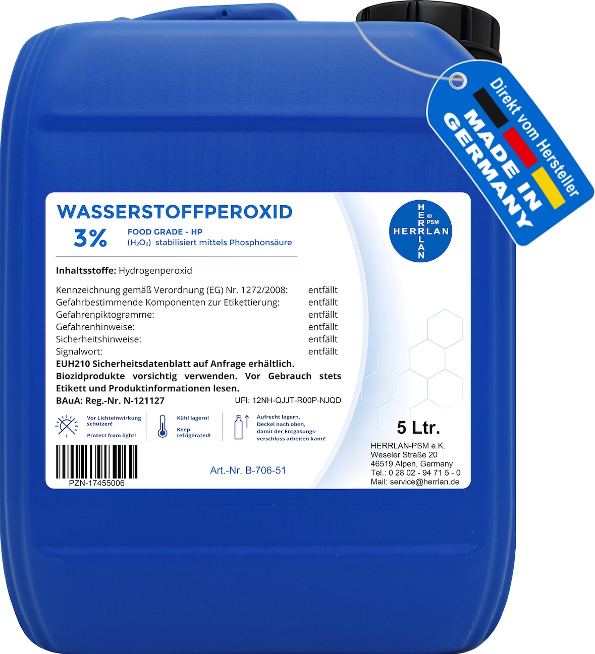 Wasserstoffperoxid 3% FOOD GRADE I 5 Liter I stabilisiert I PZN-16569647 I Made in Germany