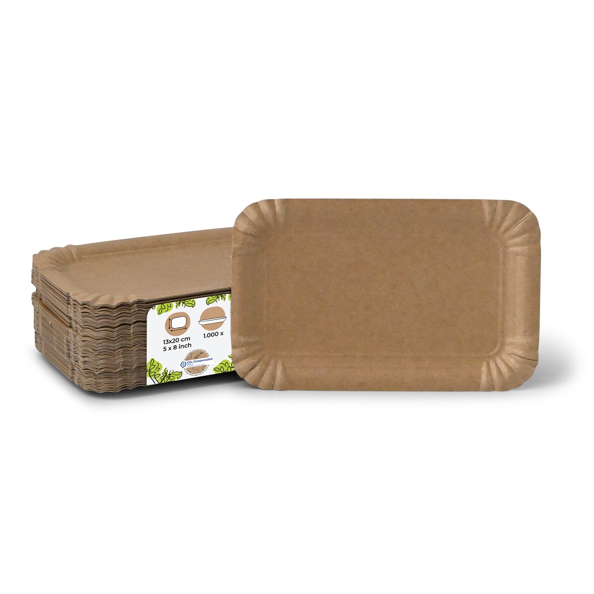 BIOZOYG 1000 Stück Einwegteller 13 x 20 cm Pappteller, biologisch abbaubar, braun, rechteckig, recyclingfähig, robust Bioteller, Einweggeschirr