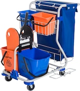 thumbnail of Reinigungswagen Putzwagen mit Rollen 93x80x97 cm Blau mit 4 Eimern 18l und 6l Mopp Presse Metallrahmen Abfallsack Stauraum